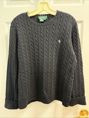 Lauren Ralph Lauren Charcoal Cable Knit Crewneck Sweater